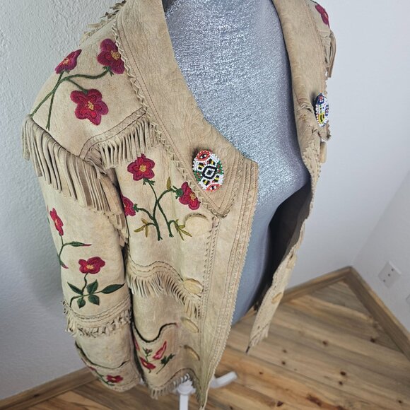 Vintage 70's Handcrafted Embroidered & Beaded Deerskin Jacket - Picture 7 of 16